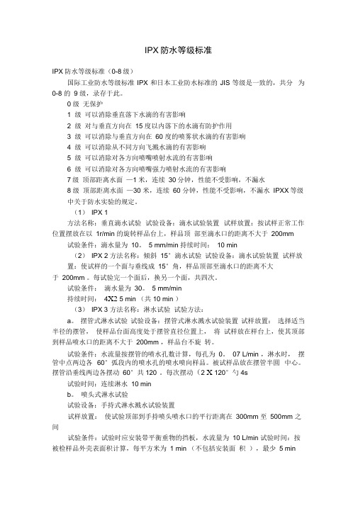 IP防水等级标准
