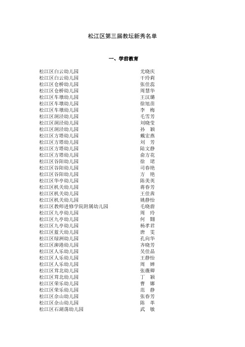 松江区第三届教坛新秀名单