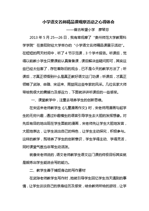 小学语文名师精品课观摩活动之心得体会