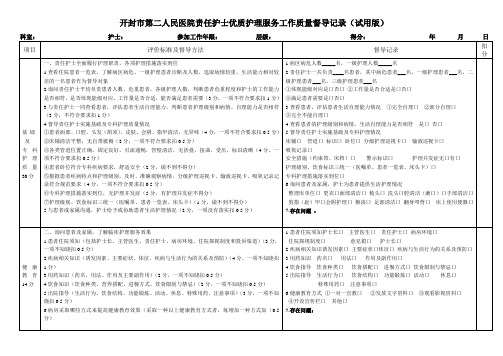 责任护士优质护理服务工作质量督导记录