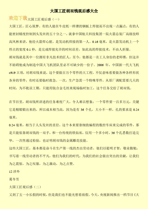 大国工匠胡双钱观后感大全