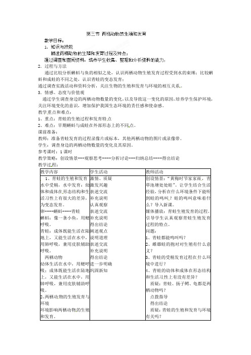 两栖动物的生殖和发育教案