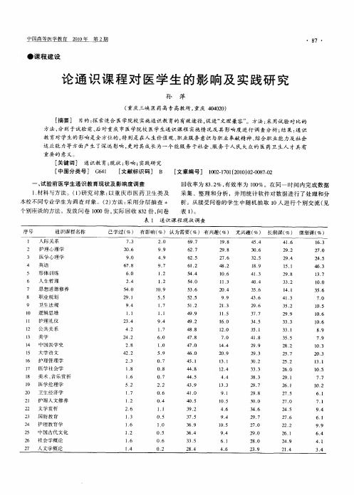 论通识课程对医学生的影响及实践研究