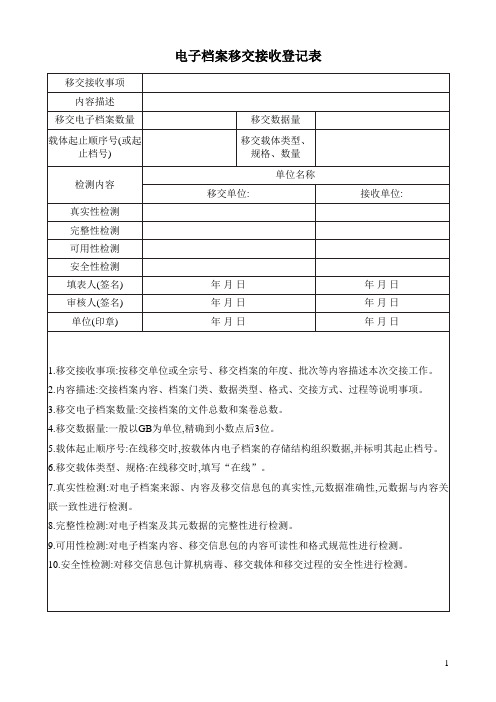 电子档案移交接收登记表