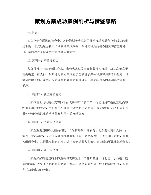 策划方案成功案例剖析与借鉴思路