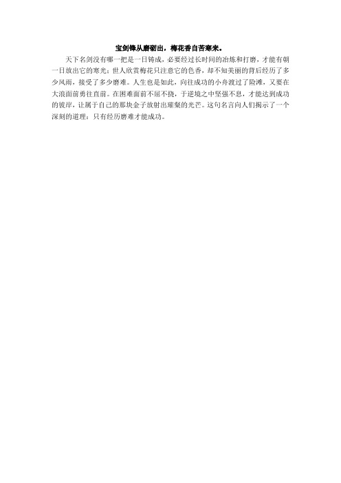 宝剑锋从磨砺出