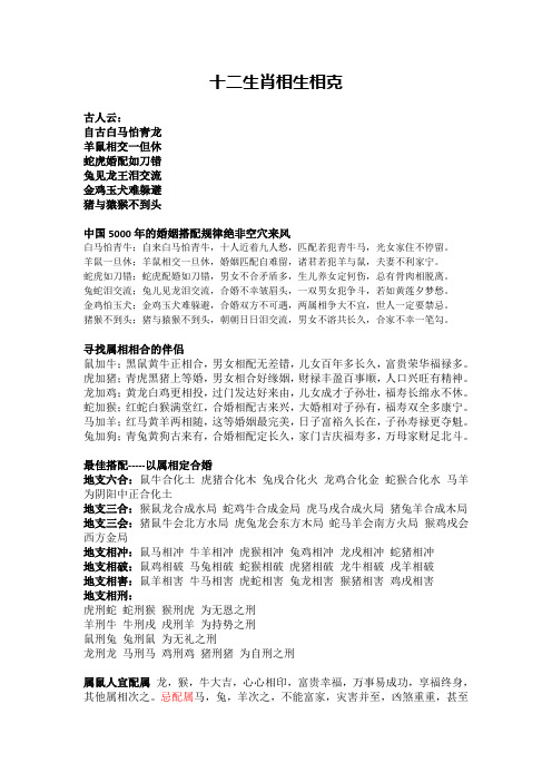 十二生肖相生相克