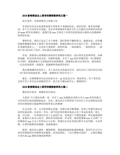 2019新春联谊会上领导的精彩致辞范文