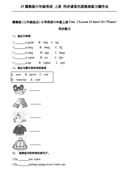 JJ冀教版六年级英语 上册 同步课堂巩固提高练习题作业Unit 3 Lesson 14同步习题
