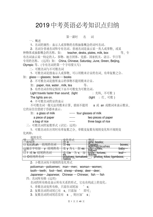 2019中考英语必考知识点归纳