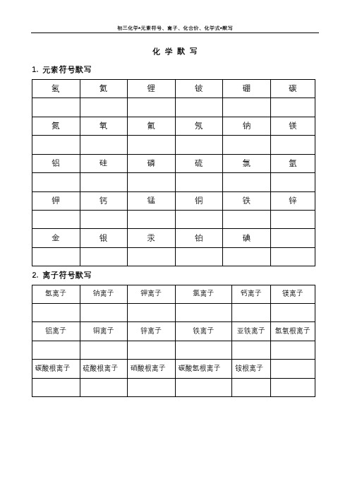 初三化学元素符号、离子、化合价、化学式默写