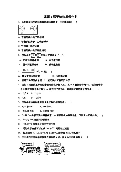 高一化学鲁科版必修2暑假作业章节训练10套含解析