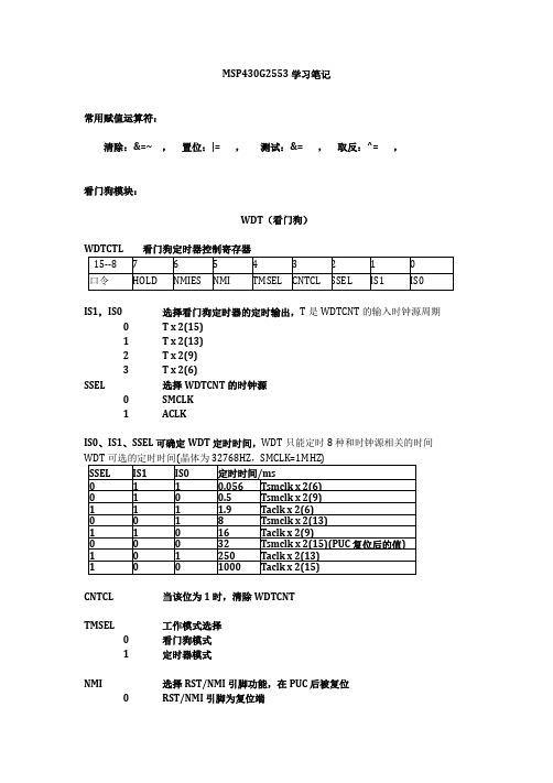 MSP430G2553寄存器资料讲解