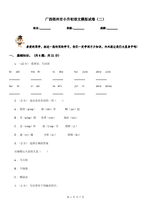 广西梧州市小升初语文模拟试卷(二)