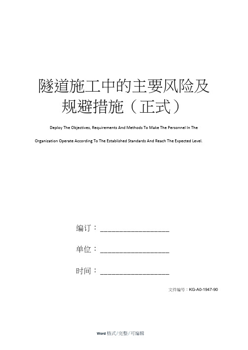 隧道施工中的主要风险及规避措施(正式)