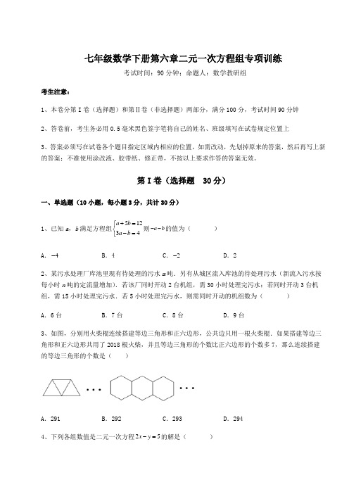 2021-2022学年最新冀教版七年级数学下册第六章二元一次方程组专项训练试题(含答案及详细解析)