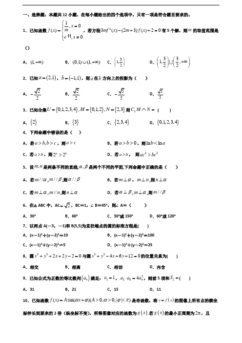 2020学年马鞍山市新高考高一数学下学期期末学业质量监测试题