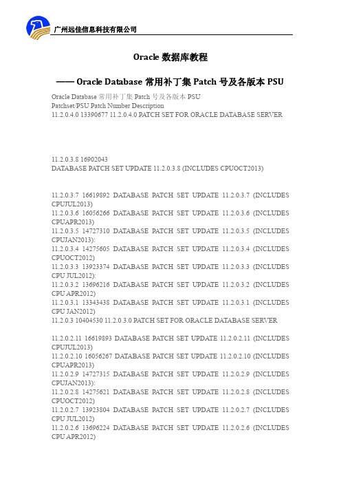 Oracle数据库教程——Oracle Database常用补丁集Patch号及各版本PSU