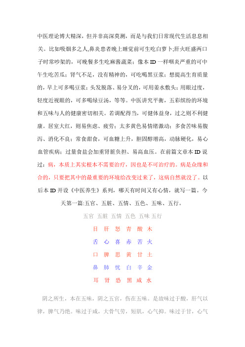 五官、五脏、五情、五色、五味、五行