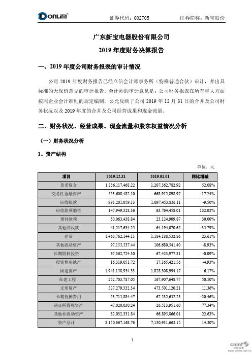 新宝股份：2019年度财务决算报告