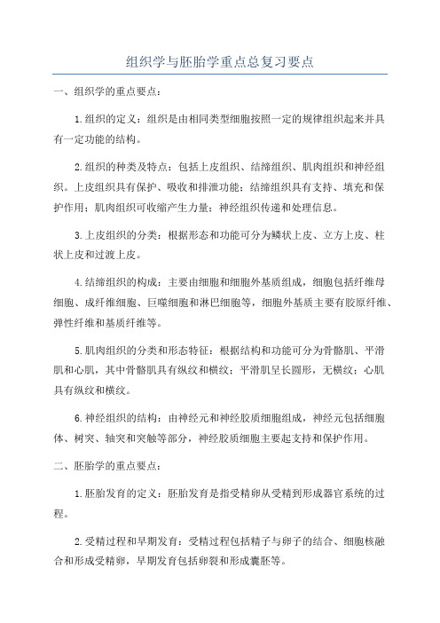 组织学与胚胎学重点总复习要点