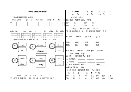 2018-2019年一年级语文上册期末试卷