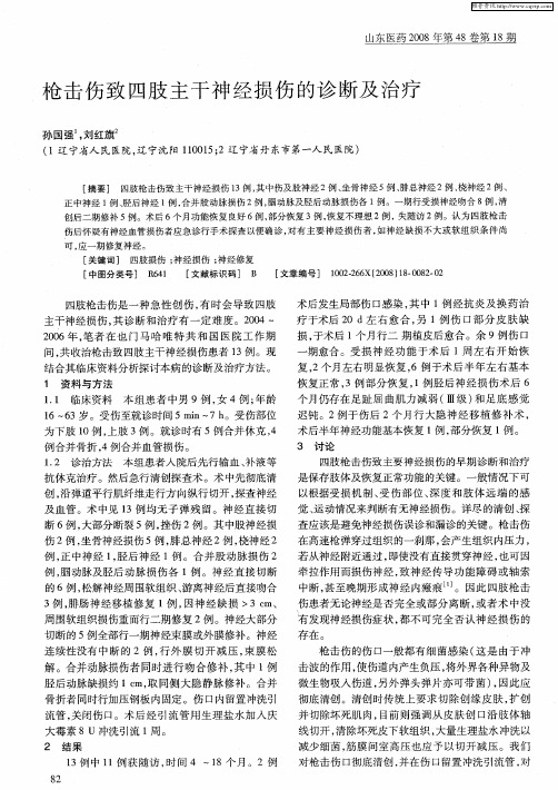 枪击伤致四肢主干神经损伤的诊断及治疗