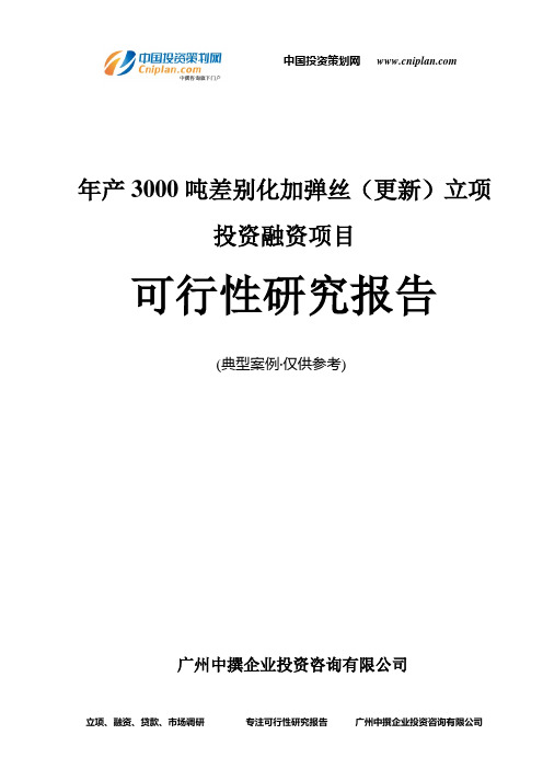 年产3000吨差别化加弹丝(更新)融资投资立项项目可行性研究报告(中撰咨询)