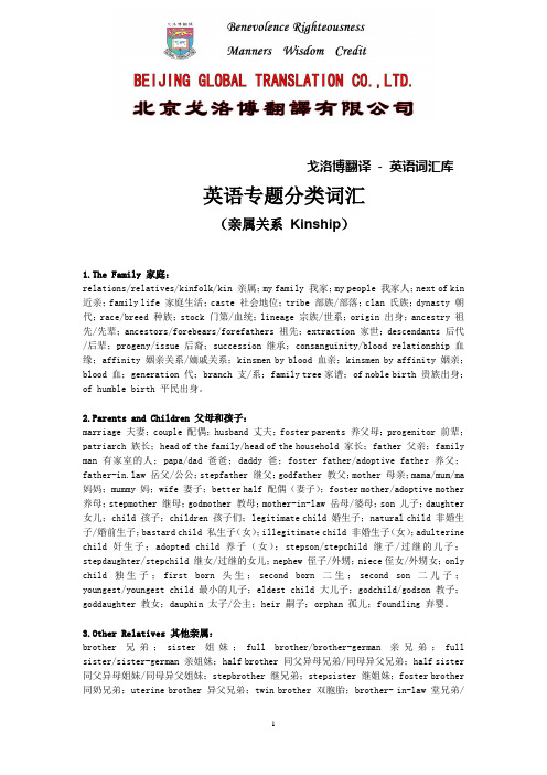 英语词汇库{英语专题分类词汇(亲属关系 Kinship)}
