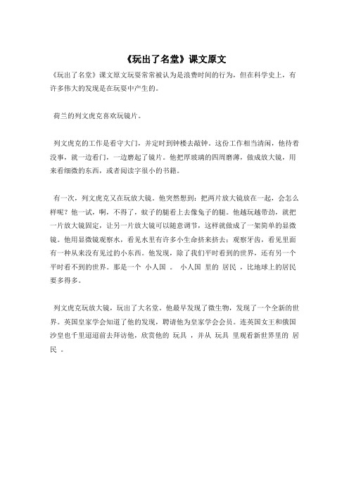 《玩出了名堂》课文原文