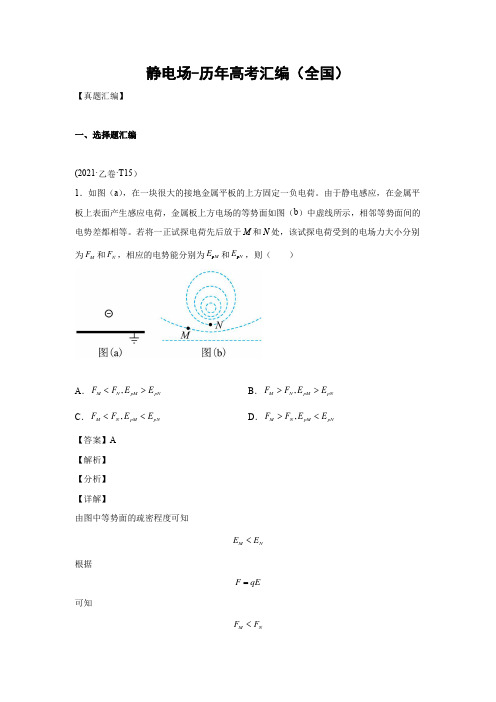 高中物理精品试题：静电场-历年高考汇编(