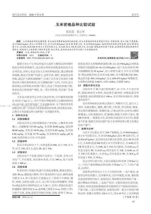 玉米密植品种比较试验