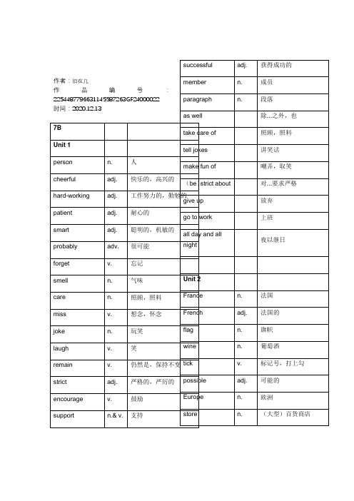 2020年沪教牛津版初一下册全册单词表