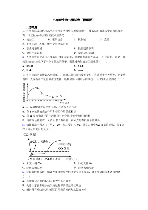 九年级生物二模试卷(附解析)