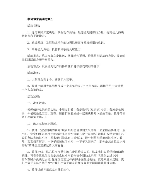 中班体育教学活动方案5篇