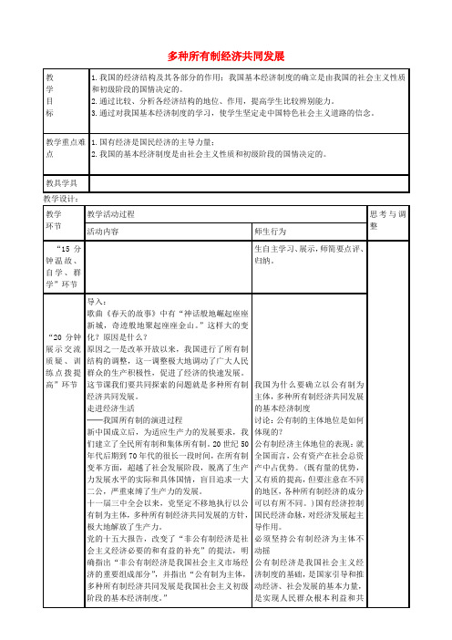九年级政治 4.10.1 多种所有制经济共同发展教案 苏教版