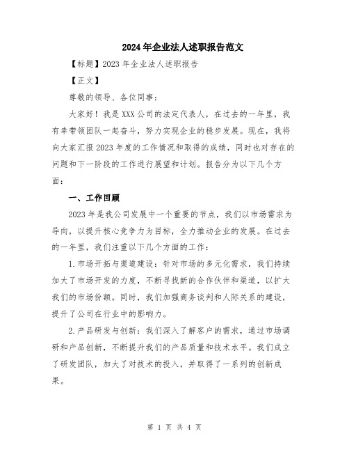 2024年企业法人述职报告范文