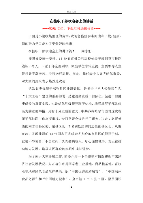 在挂职干部欢迎会上的讲话