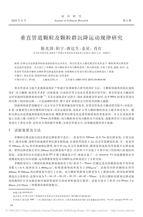 垂直管道颗粒及颗粒群沉降运动规律研究