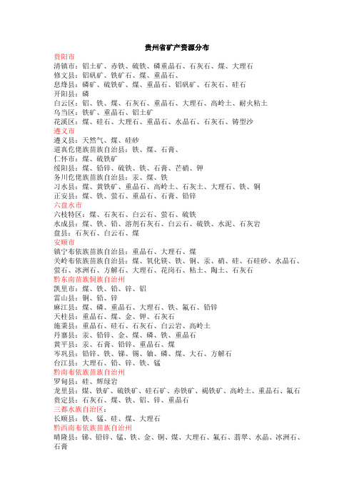 贵州矿产资源分布