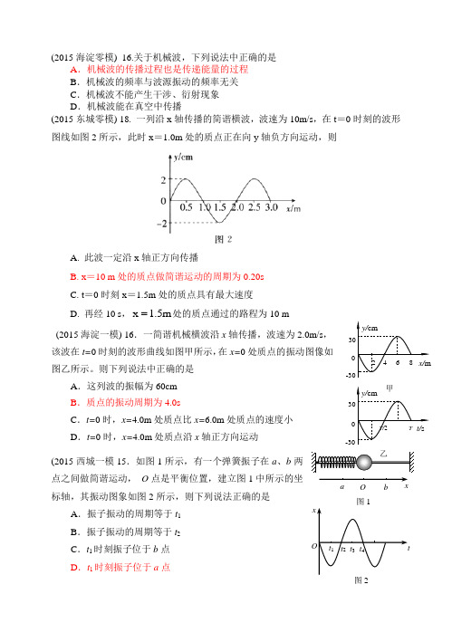 2015年北京高三一模机械振动机械波汇编含答案