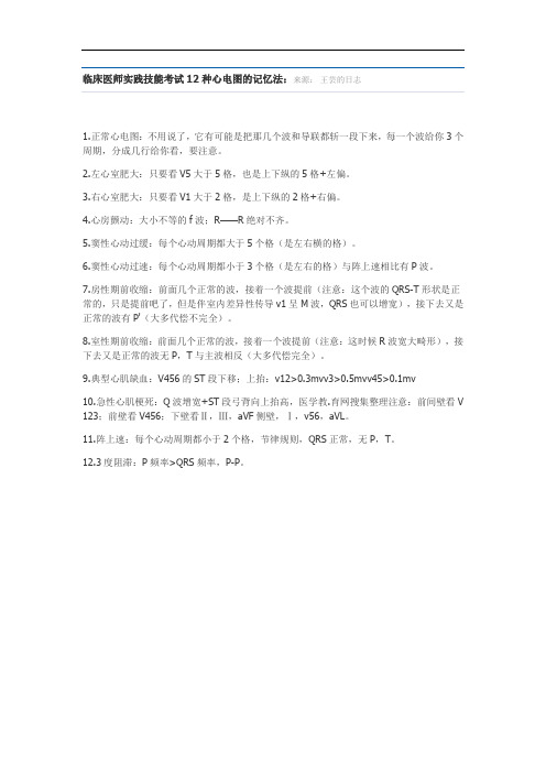 临床医师实践技能考试12种心电图的记忆法学习资料