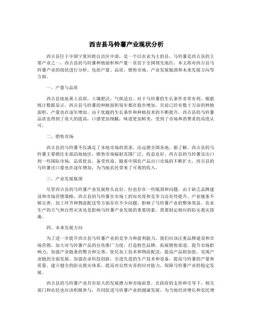 西吉县马铃薯产业现状分析