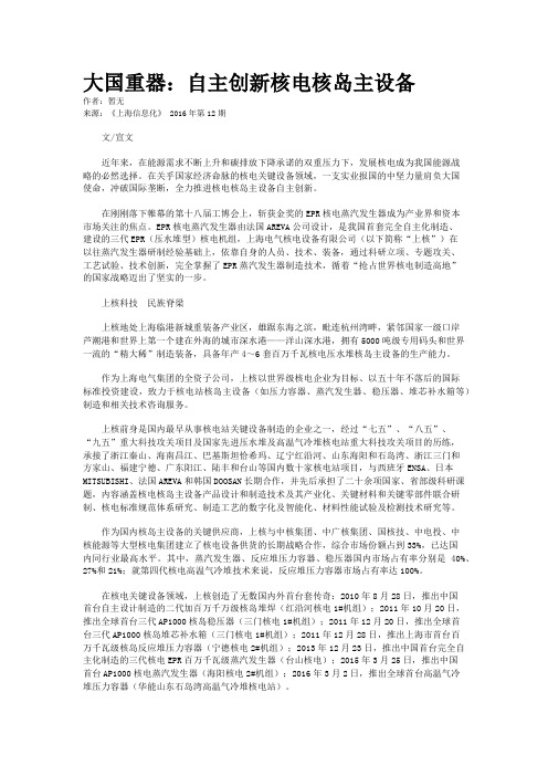 大国重器：自主创新核电核岛主设备