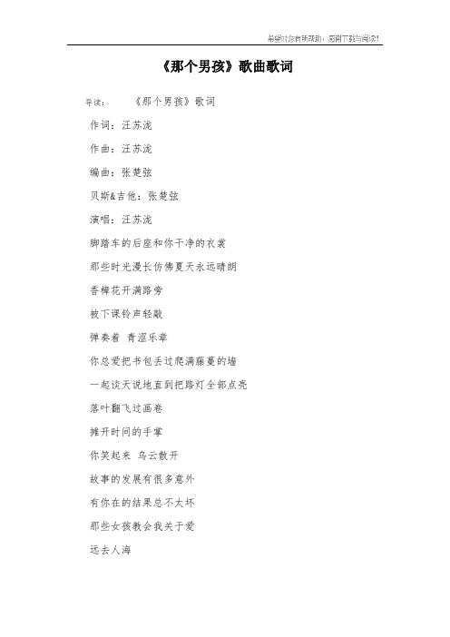《那个男孩》歌曲歌词