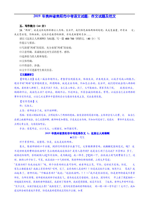 2019 年贵州省贵阳市中考语文试题：作文试题及范文