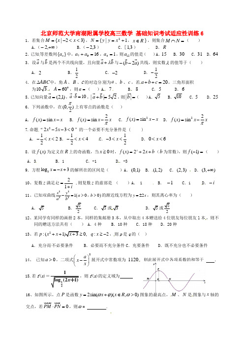 师范大学南湖附属学校高三数学 基础知识考试适应性训练6