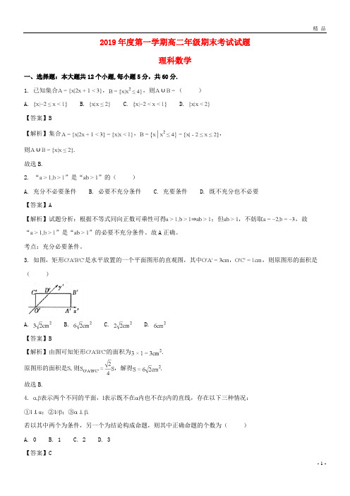2019学年高二数学上学期期末考试试题 理(含解析)