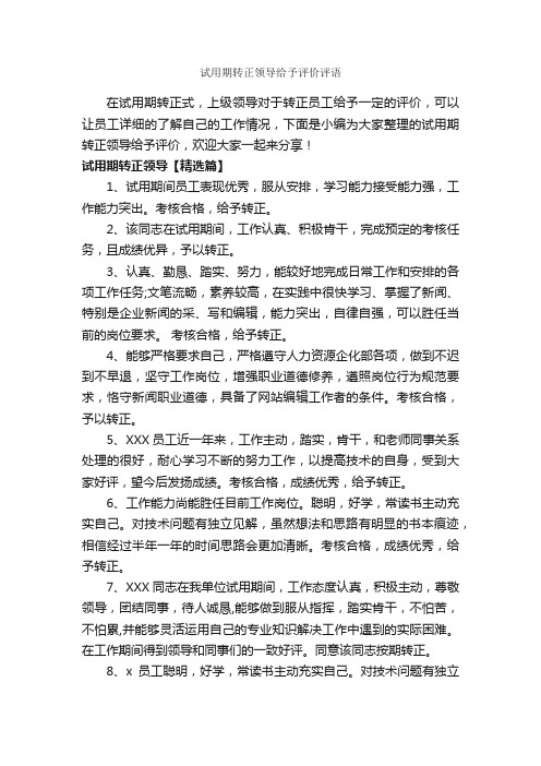 试用期转正领导给予评价评语_员工评语_