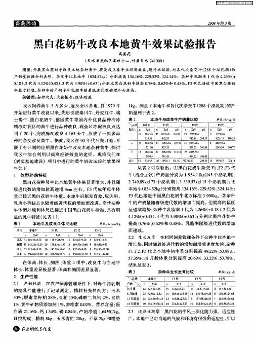 黑白花奶牛改良本地黄牛效果试验报告